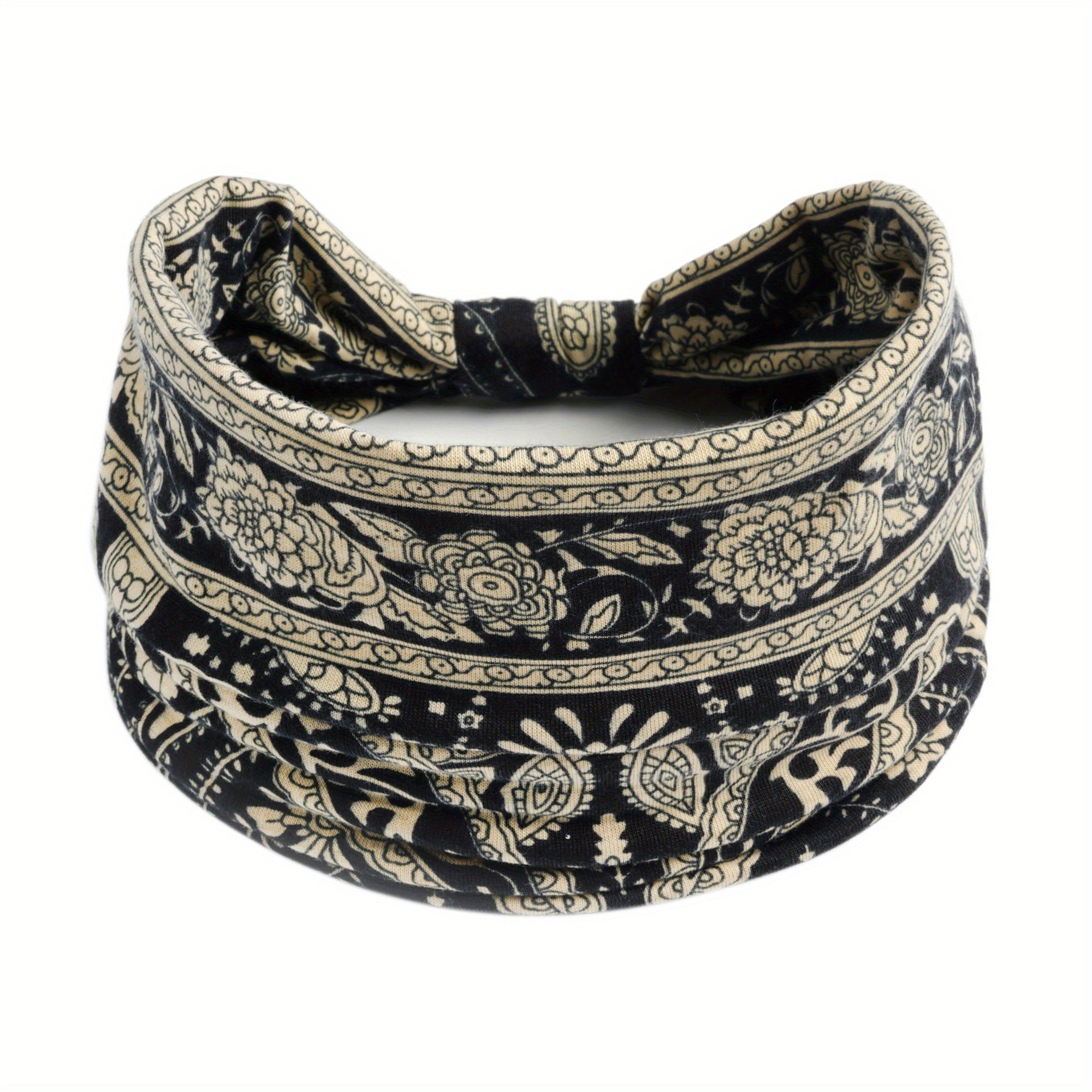 Vintage Paisley Pattern Headband Wide Knotted Hair Band Stretch Yoga Sweatband