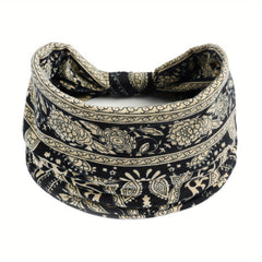 Vintage Paisley Pattern Headband Wide Knotted Hair Band Stretch Yoga Sweatband