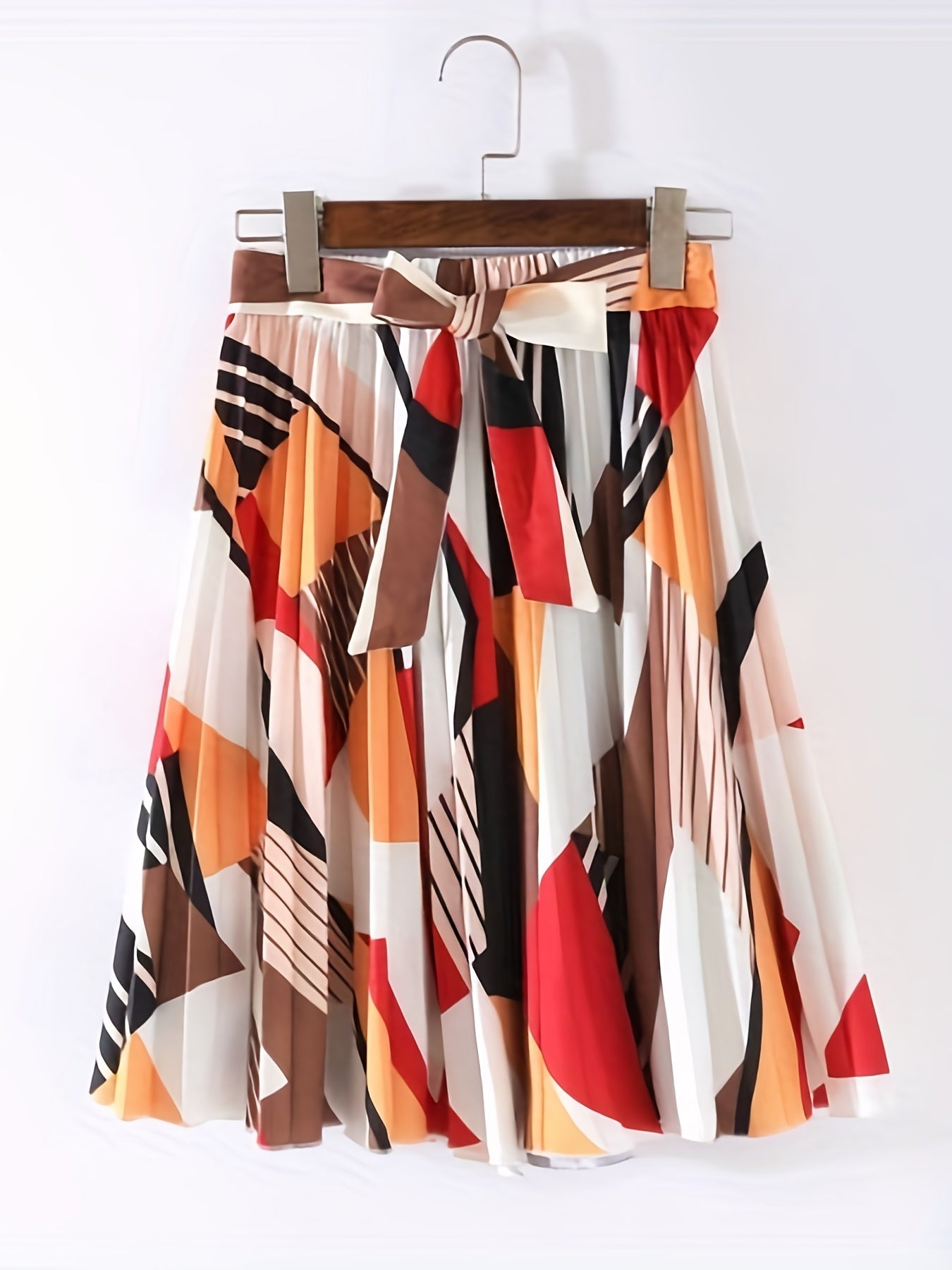 Boho Floral Print Pleated Skirt with Tied Front