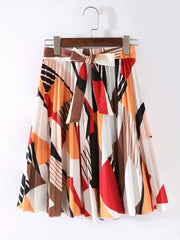 Boho Floral Print Pleated Skirt with Tied Front