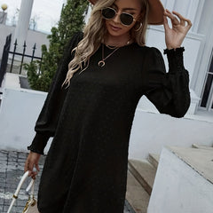 Keyhole Long Sleeve Crew Neck Dress Women's Clothing
