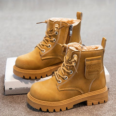 Boys' Zipper Solid Boots Warm Plus Fleece Outdoor Hiking