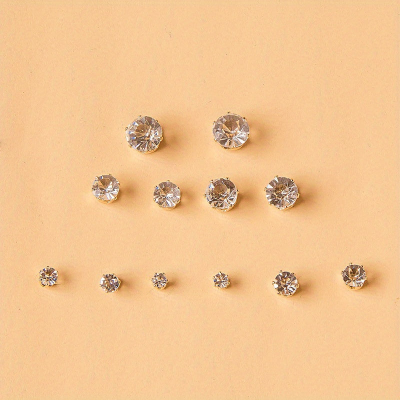 Round 6 Claw Crystal Zircon Earrings 12 Pairs Pack
