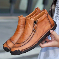 Men's Vintage High Top Boots, Zipper Closure, Casual Outdoor Shoes