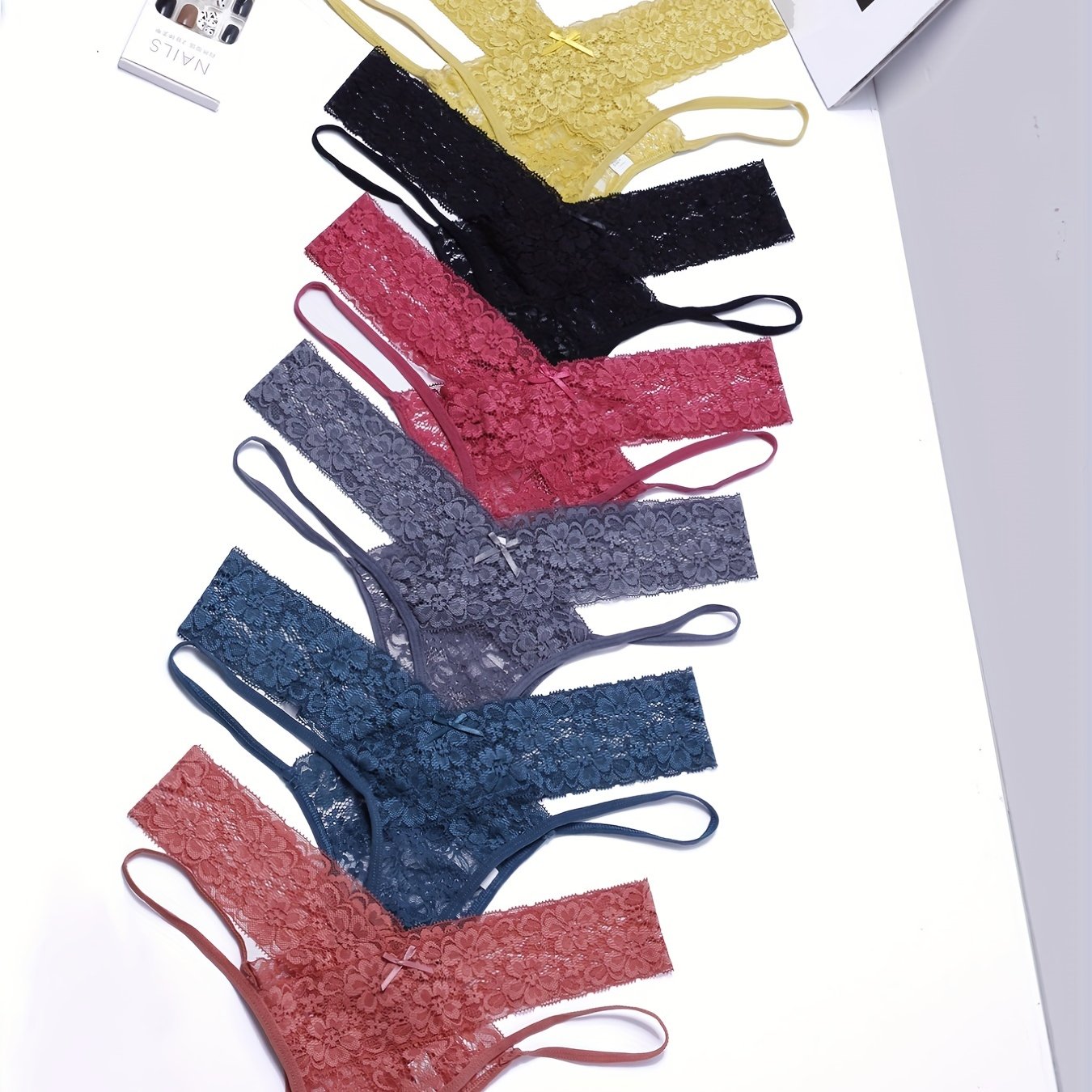 6pcs Floral Lace Cut Out Thongs Low Waist Panties Pack