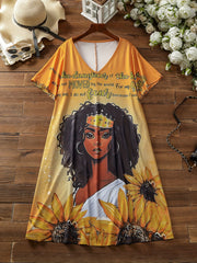 Casual Dress Women's Plus Slogan & Cartoon Figure Print V Neck Stretch