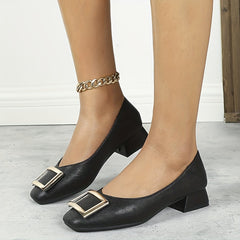 Chunky Low Heels Square Buckle Slip On Shoes