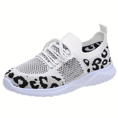 Leopard Printed Knitted Sports Shoes Low Top Running Casual Walking Sneakers