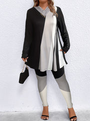 Patchwork Print Button Decor Top & Leggings Set
