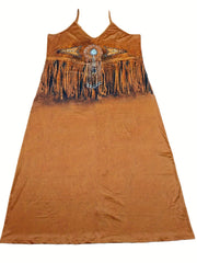 Boho Dress Women Tribal Print V Neck Maxi Cami D
