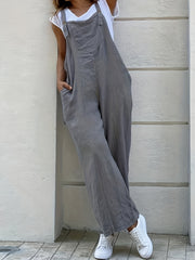 Casual Jumpsuit Women's Plus Solid Button Detail Pocket Patched Overal