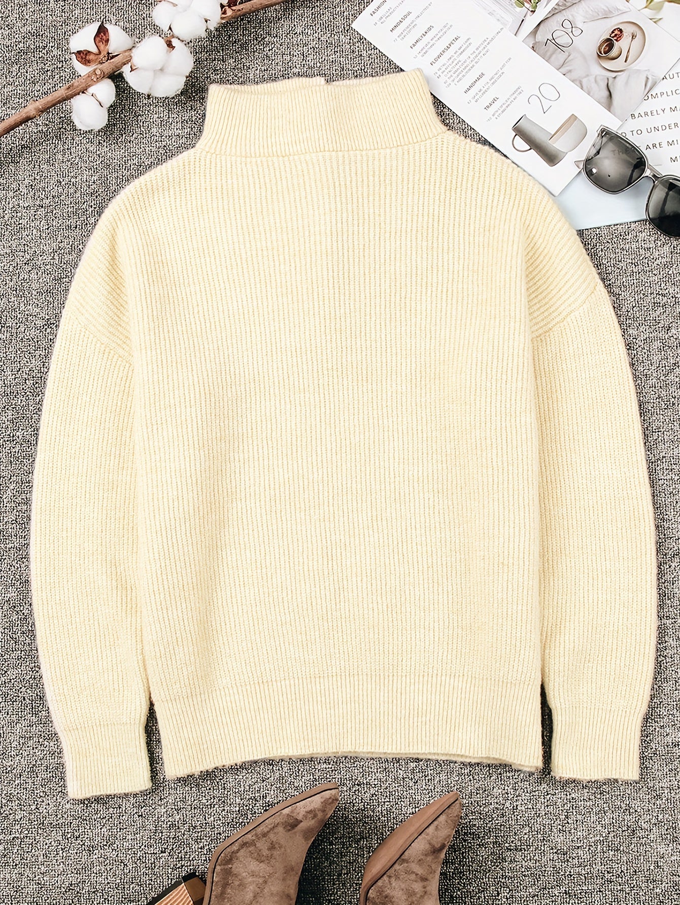Ribbed Knit Sweater Long Sleeve Button Up Pullover Jumper