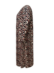 Colorblock Leopard Print Long Sleeve V Neck Sleep Dress