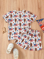 Boys Cow Flag Graphic T-shirt & Shorts Set for Summer Party