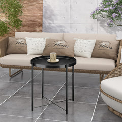 Coffee Table Metal Edge Round Sofa Small Table w/ Tray Living Room Bedroom