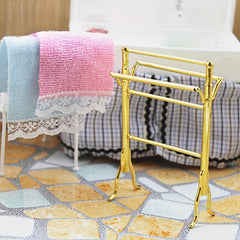 Dollhouse Metal Towel Rack Set with Towels DIY Furniture Props