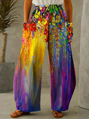 Boho Tie Dye Wide Leg Pants Vintage Elastic Waist