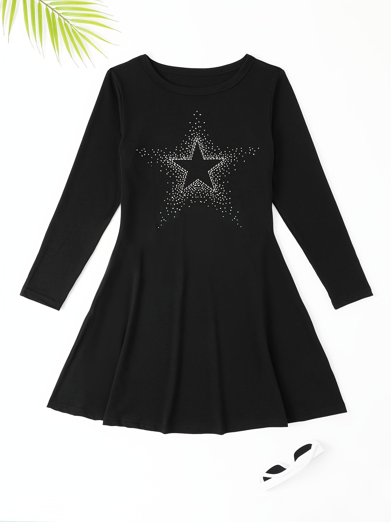 Heart Graphic Long Sleeve Dress Girls Crew Neck Dresses For Party Gift