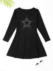 Heart Graphic Long Sleeve Dress Girls Crew Neck Dresses For Party Gift