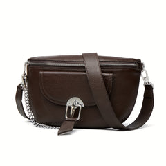 Chain Decor Fanny Pack Casual Zipper Crossbody Bag Women's Leather Purse