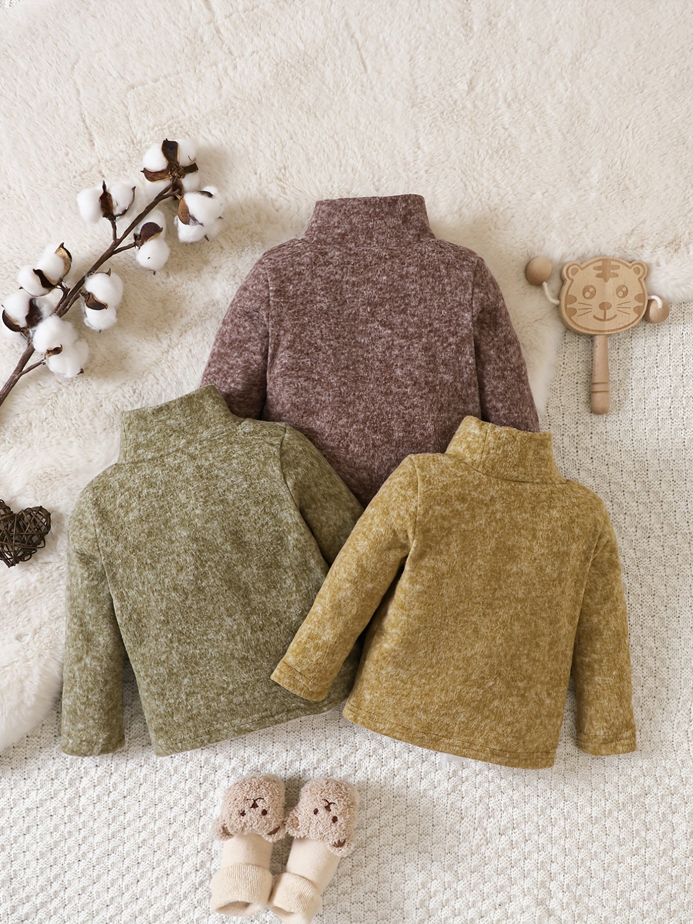 Baby Boys Turtleneck Shirt 3pcs Set Warm Basic Pullovers
