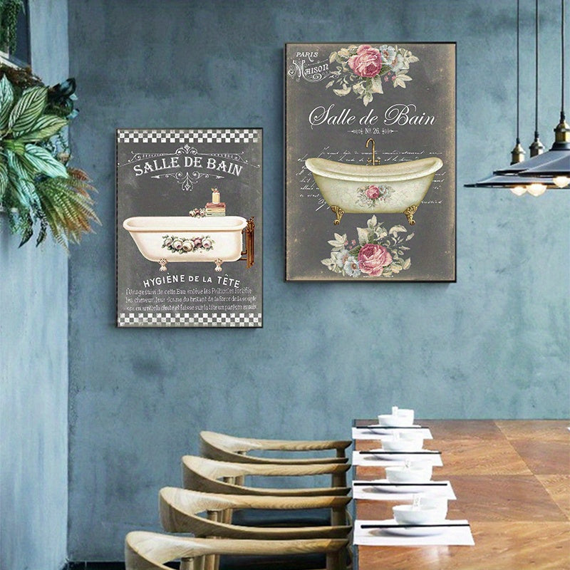 Vintage French Bathroom Posters Canvas Art A3 A4 Sizes