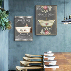 Vintage French Bathroom Posters Canvas Art A3 A4 Sizes