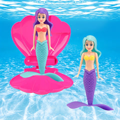 3pcs Mermaid Pool Toys Pack Spinning Mermaid with Shell Box Underwater Bath Toys