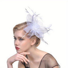 Mesh Flower Faux Feather Head Piece Hat for Party