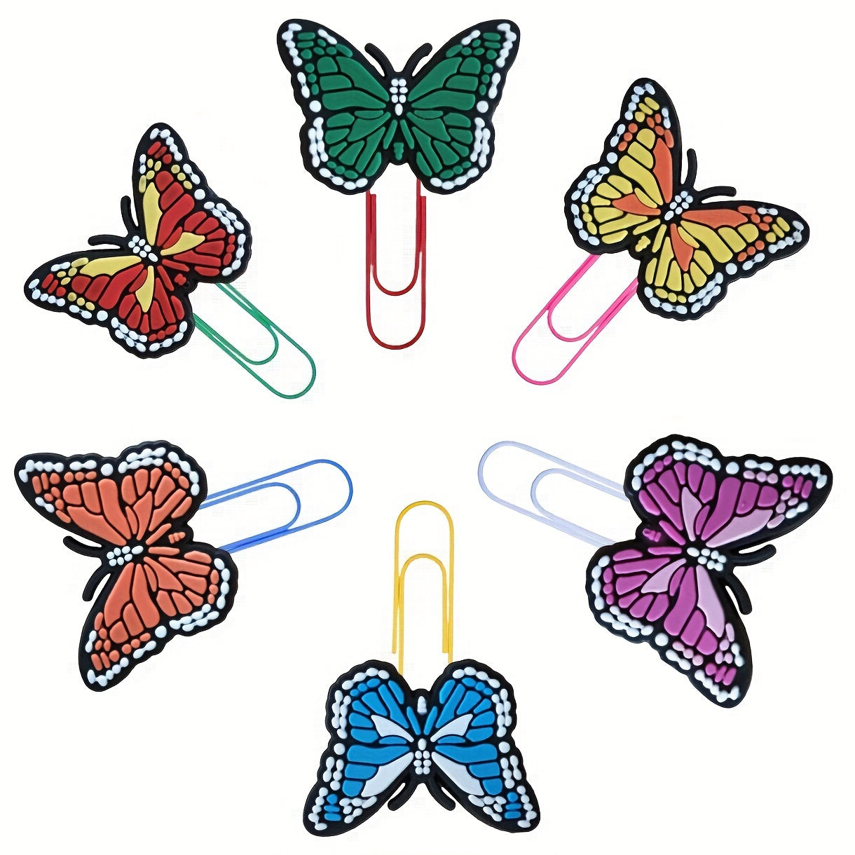 6pcs Cartoon Silicone Bookmarks with Colorful Paperclips