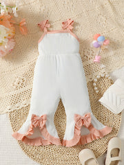 Infant Girls Bow Ruffle Knitted Ribbed Jumpsuit