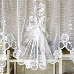 Floral Wavy Short Kitchen Curtains Adjustable Height Straps Ties Cafe