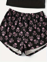 Skull Print Pajama Set Cami Top & Shorts Sleepwear Loungewear