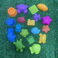 Colorful Beach Toy Set with Sand Molds and Animal Shapes