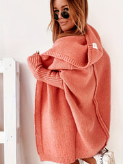 Open Front Hooded Cardigan Batwing Sleeve Mid Length Sweater