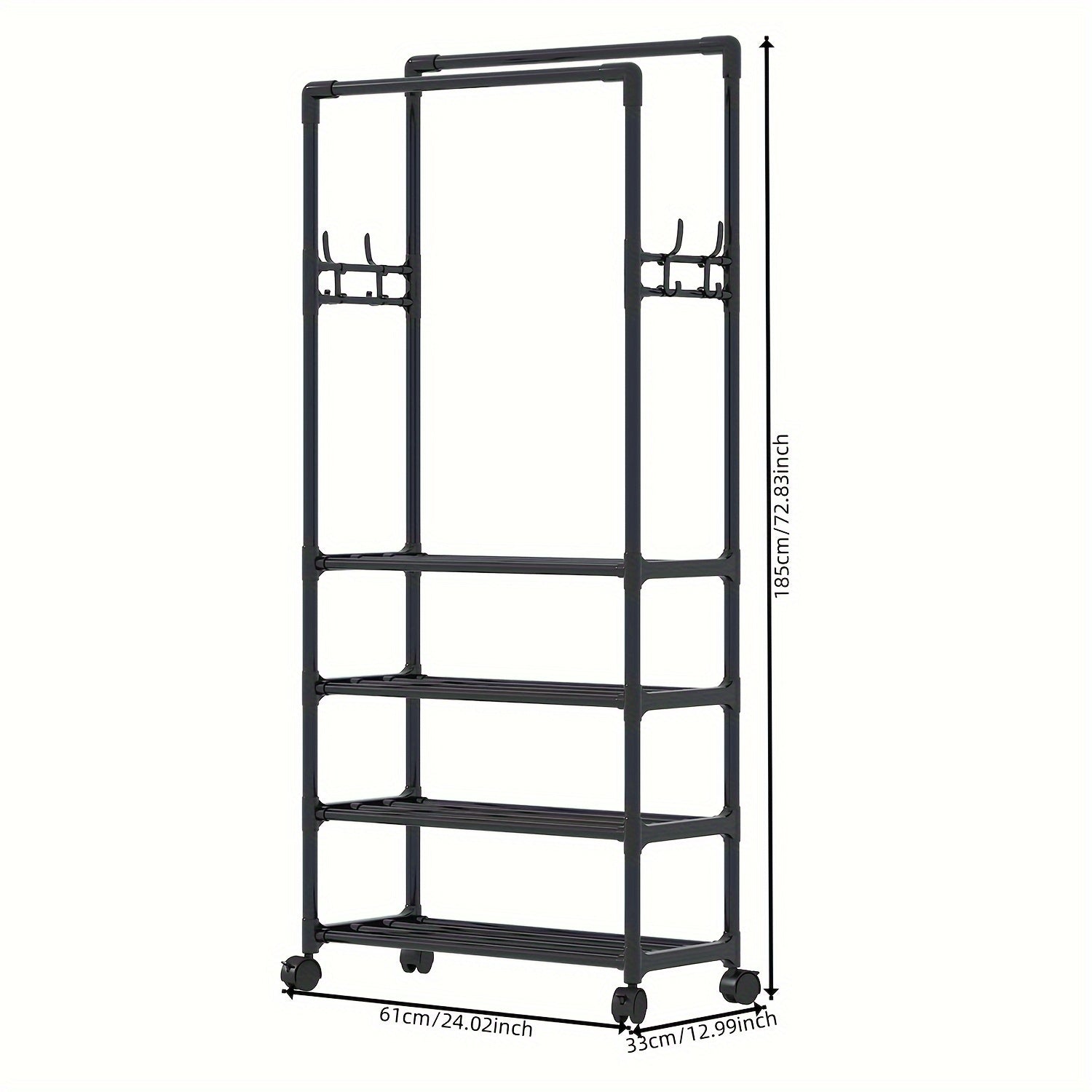Double Pole Coat Rack With Layer Storage Removable With Pulley 4 Layer