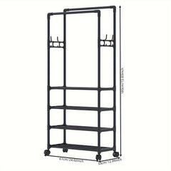 Double Pole Coat Rack With Layer Storage Removable With Pulley 4 Layer