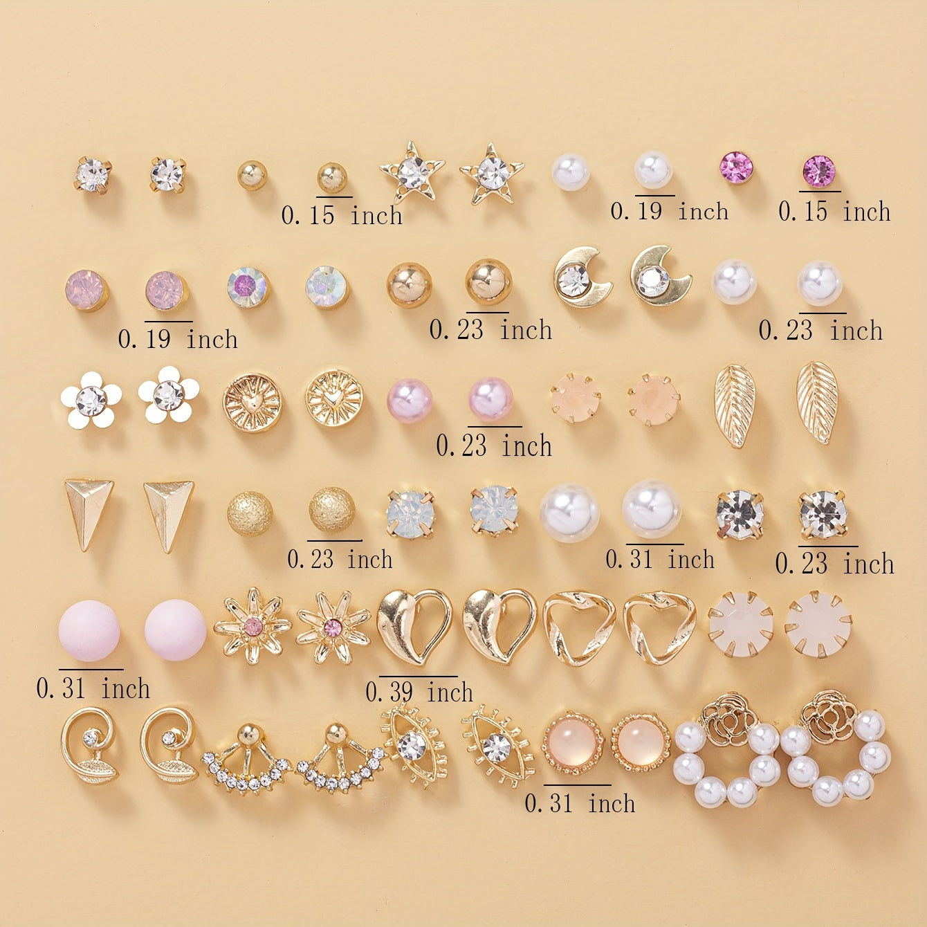 30 Pairs Faux Pearl Leaf Moon Pattern Zircon Earrings Set for Women Girls
