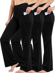 Flared Legs Yoga Pants High Waist With Pocket High Stretch