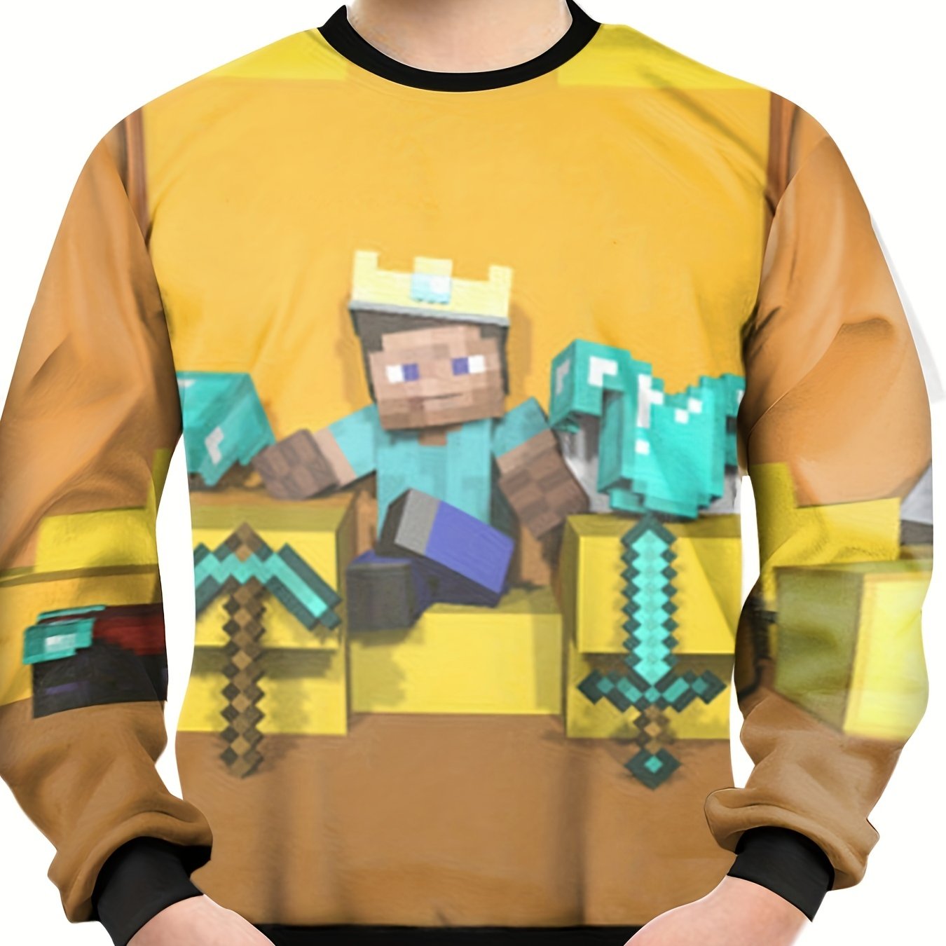 Pixel King 3D Print Boys Vitality T-shirt Lightweight Round Neck Long Sleeve Top