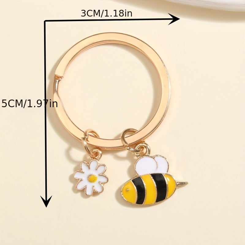 Cartoon Bee & Daisy Keychain Animal Key Ring Purse Bag Charm