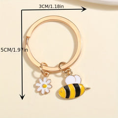 Cartoon Bee & Daisy Keychain Animal Key Ring Purse Bag Charm