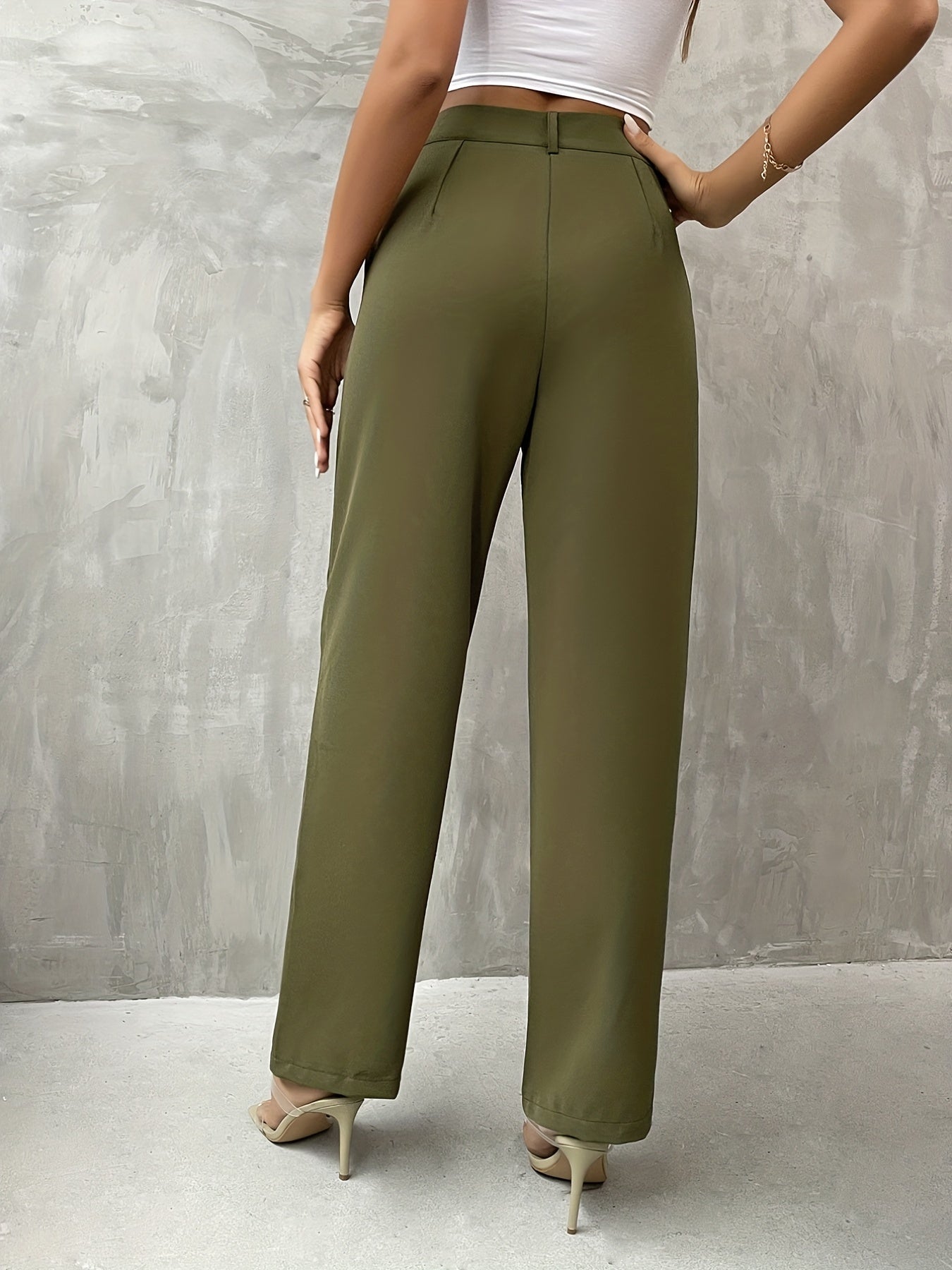 High Waist Solid Tailored Pants Ruched Versatile Pants
