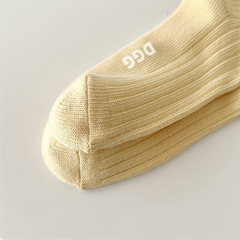 5 Pairs Letter Pattern Ribbed Socks Women's Mid Tube Stockings