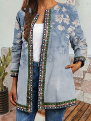 Abstract Print Open Front Jacket Women's Clothing