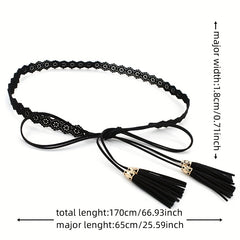 Boho Tassel Sash Belt Flower Hollow Knotted Belt Solid Waistband