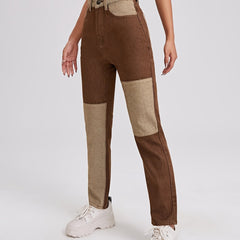 Colorblock High Waist Straight Jeans High Rise Loose Fit Denim Pan