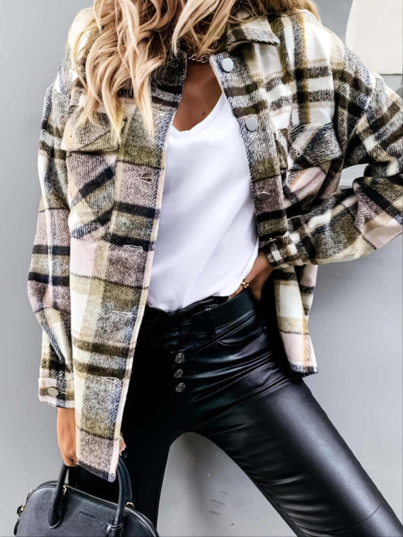 Plaid Shirt Jacket Button Up Casual Plaid Shacket Women's Clothing