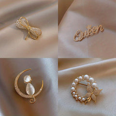Queen Crown Rhinestone Brooch Pins Crystal Flower Brooch