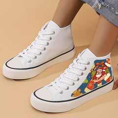 Christmas Cartoon Santa Print High Top Canvas Sneakers